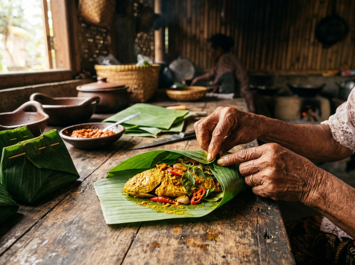Membungkus dengan daun pisang